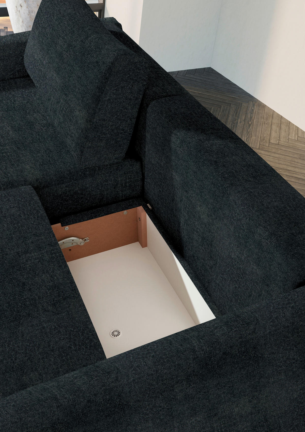 2,5-SITZER in Velours Anthrazit  - Anthrazit/Schwarz, Design, Kunststoff/Textil (240/70/125cm) - Xora