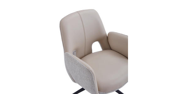 ARMLEHNSTUHL  Sitzfläche 360° drehbar, automatische Rückholfunktion Leinenoptik Echtleder  - Beige/Schwarz, Design, Leder/Textil (60/85/62cm) - Dieter Knoll