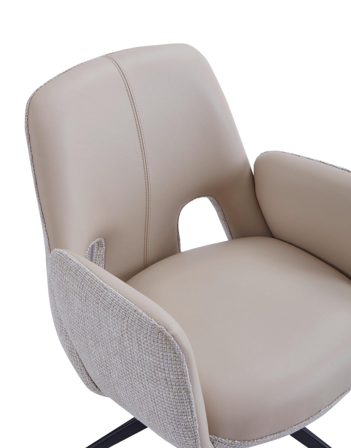 ARMLEHNSTUHL  Sitzfläche 360° drehbar, automatische Rückholfunktion Leinenoptik Echtleder  - Beige/Schwarz, Design, Leder/Textil (60/85/62cm) - Dieter Knoll