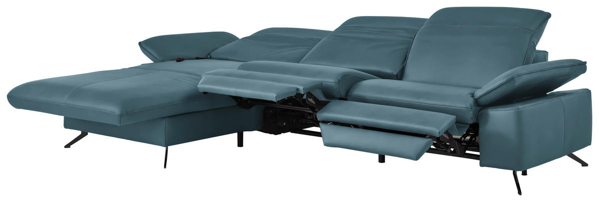 ECKSOFA  Echtleder Blau  - Blau/Schwarz, Design, Leder/Metall (169/307cm) - Beldomo Premium