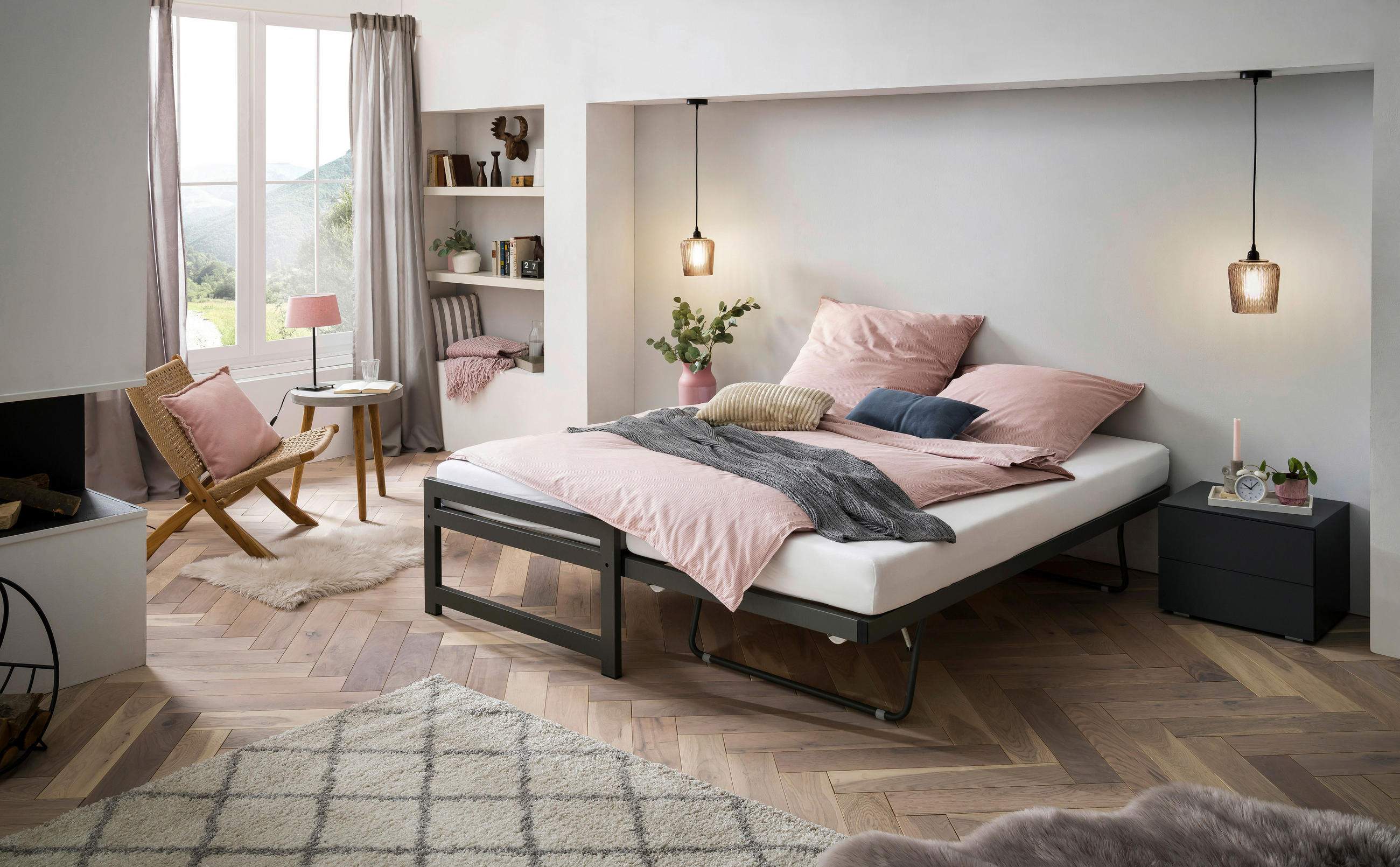 AUSZIEHBETT 90/200 cm  in Anthrazit  - Anthrazit, Design, Metall (90/200cm) - Hasena