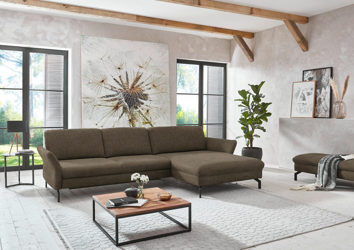 ECKSOFA in Velours Graubraun  - Graubraun/Schwarz, Design, Textil/Metall (306/179cm) - Beldomo System