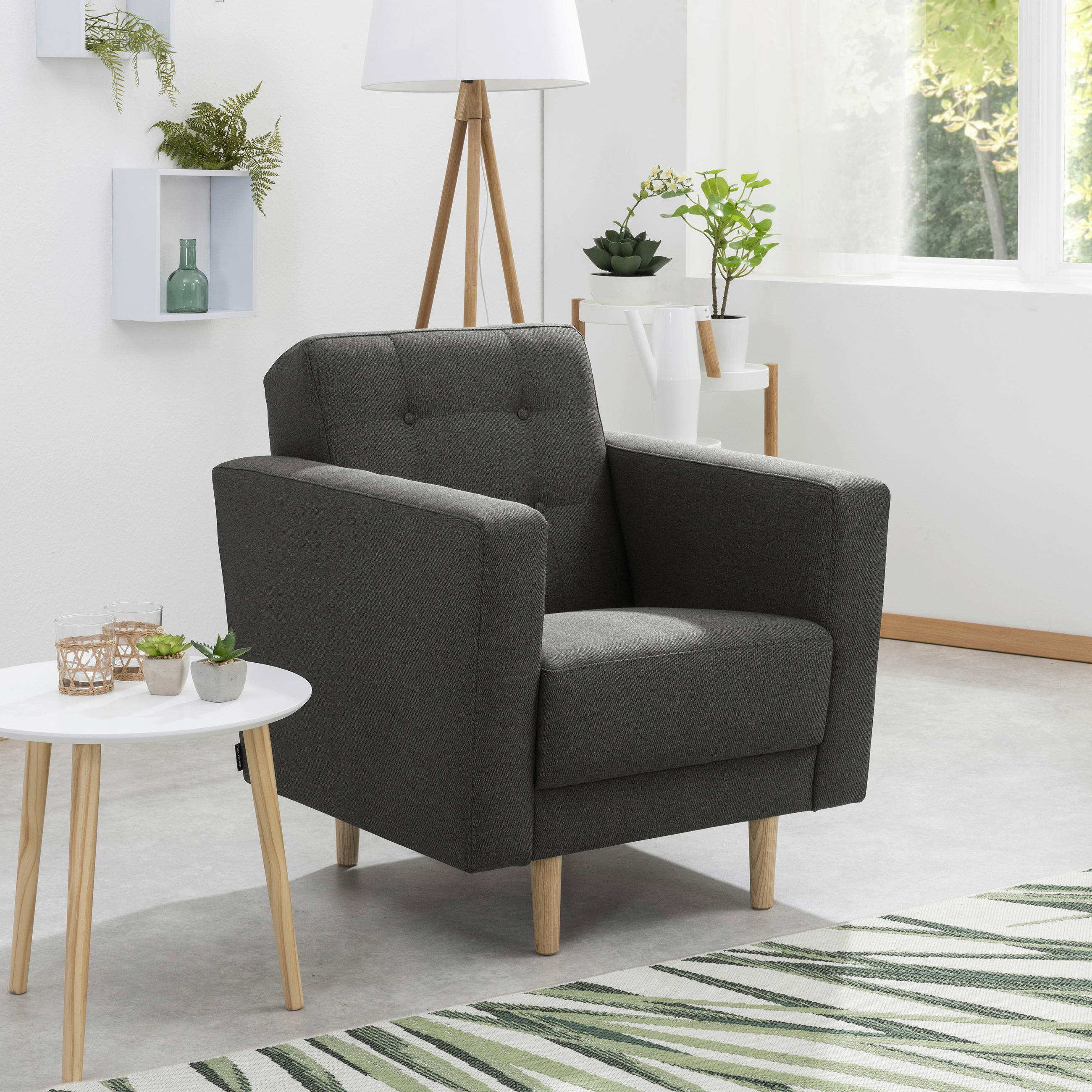 SESSEL in Flachgewebe Anthrazit  - Eschefarben/Anthrazit, Modern, Holz/Textil (75/81/83cm) - Max Winzer