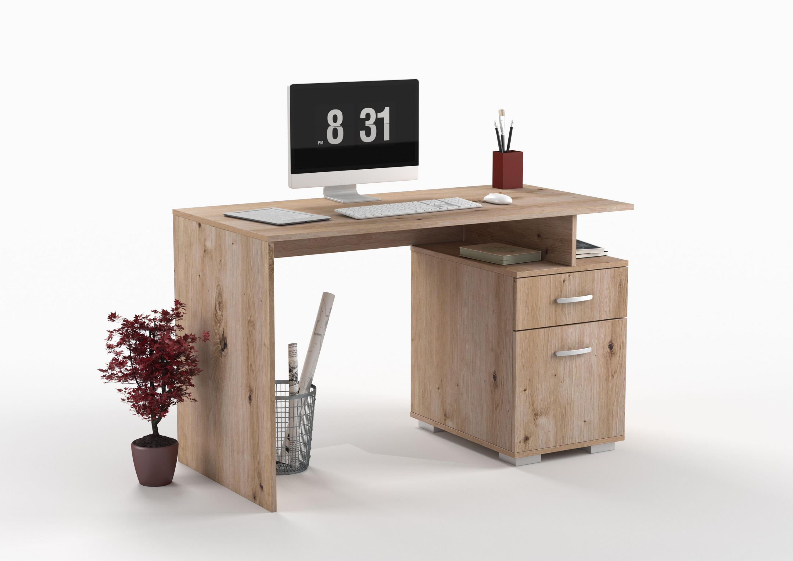 PISAĆI STOL boje hrasta drvni materijal - boje hrasta/boje aluminija, Moderno, drvni materijal/metal (120/60/75cm)