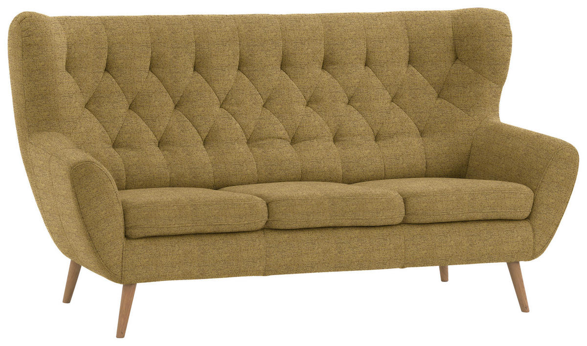 3-SITZER-SOFA Skagen in Flachgewebe Gelb  - Gelb, Design, Holz/Textil (187/101/95cm) - Stylife