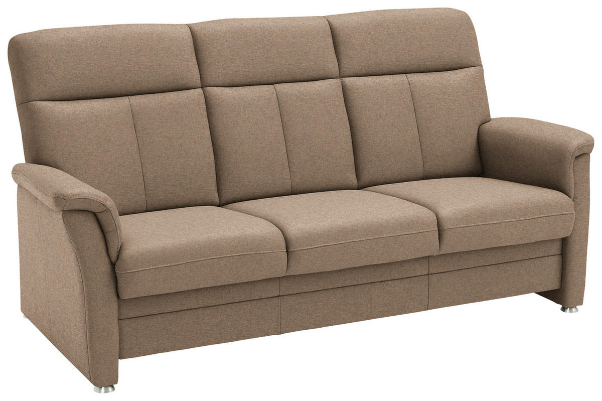 3-SITZER-SOFA Flachgewebe Hellbraun  - Hellbraun/Alufarben, Konventionell, Textil/Metall (194/100/89cm) - Beldomo Comfort