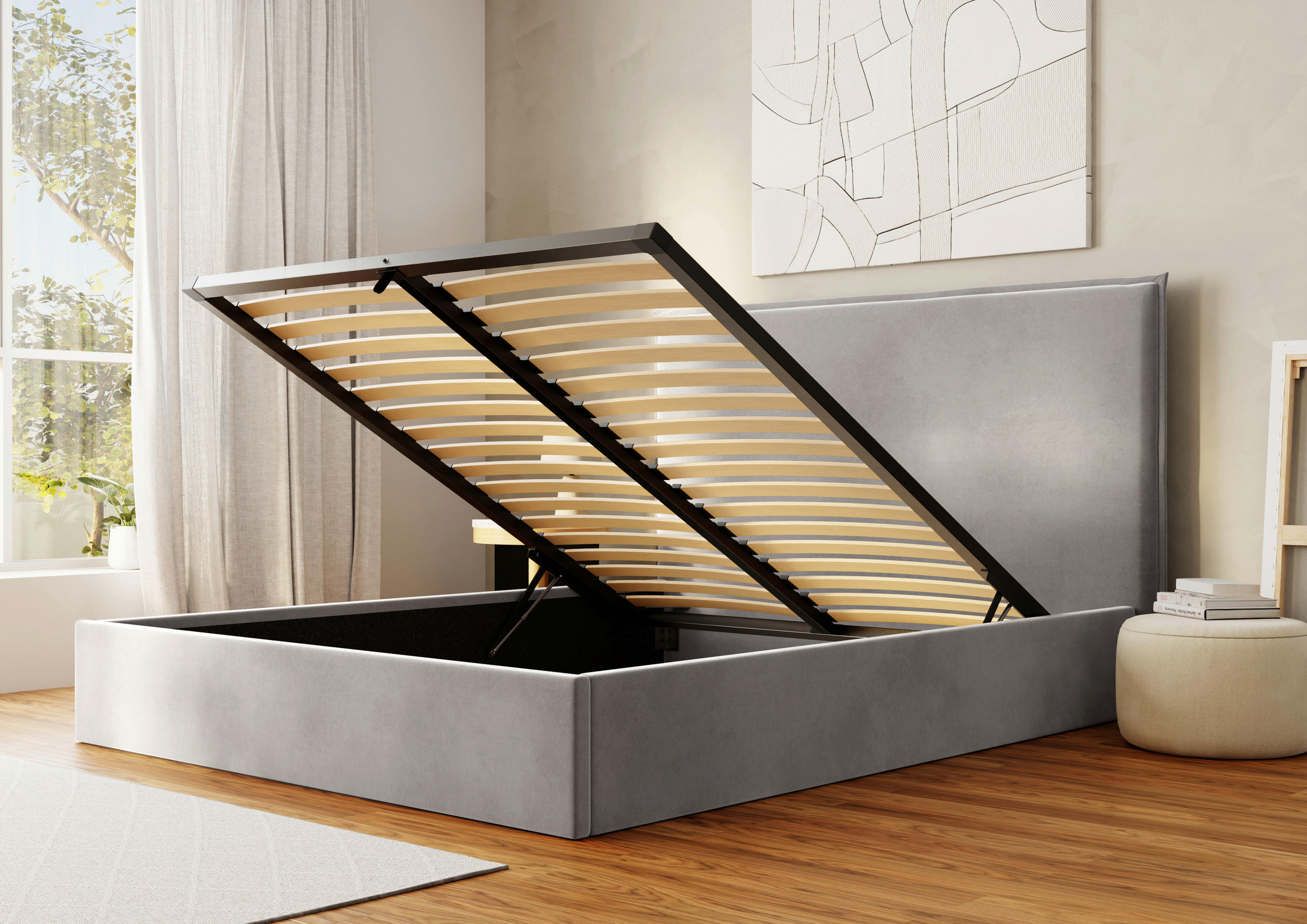 POLSTERBETT Lattenrost, Bettkasten 180/200 cm  in Creme  - Creme/Schwarz, Design, Holz/Textil (180/200cm) - Boxxx