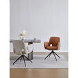 ARMLEHNSTUHL  Sitzfläche 360° drehbar, automatische Rückholfunktion Leinenoptik Echtleder  - Cognac/Schwarz, Design, Leder/Textil (60/85/62cm) - Dieter Knoll
