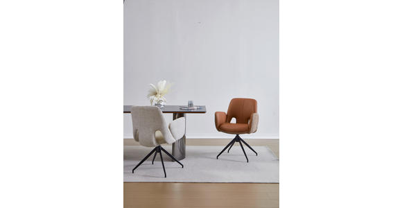 ARMLEHNSTUHL  Sitzfläche 360° drehbar, automatische Rückholfunktion Leinenoptik Echtleder  - Cognac/Schwarz, Design, Leder/Textil (60/85/62cm) - Dieter Knoll