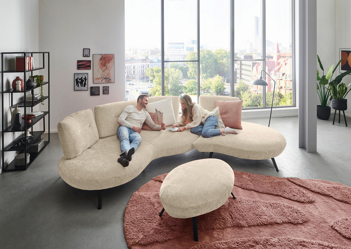 BIGSOFA Flachgewebe Creme  - Creme/Schwarz, Design, Textil/Metall (456/93/138cm) - Moderano