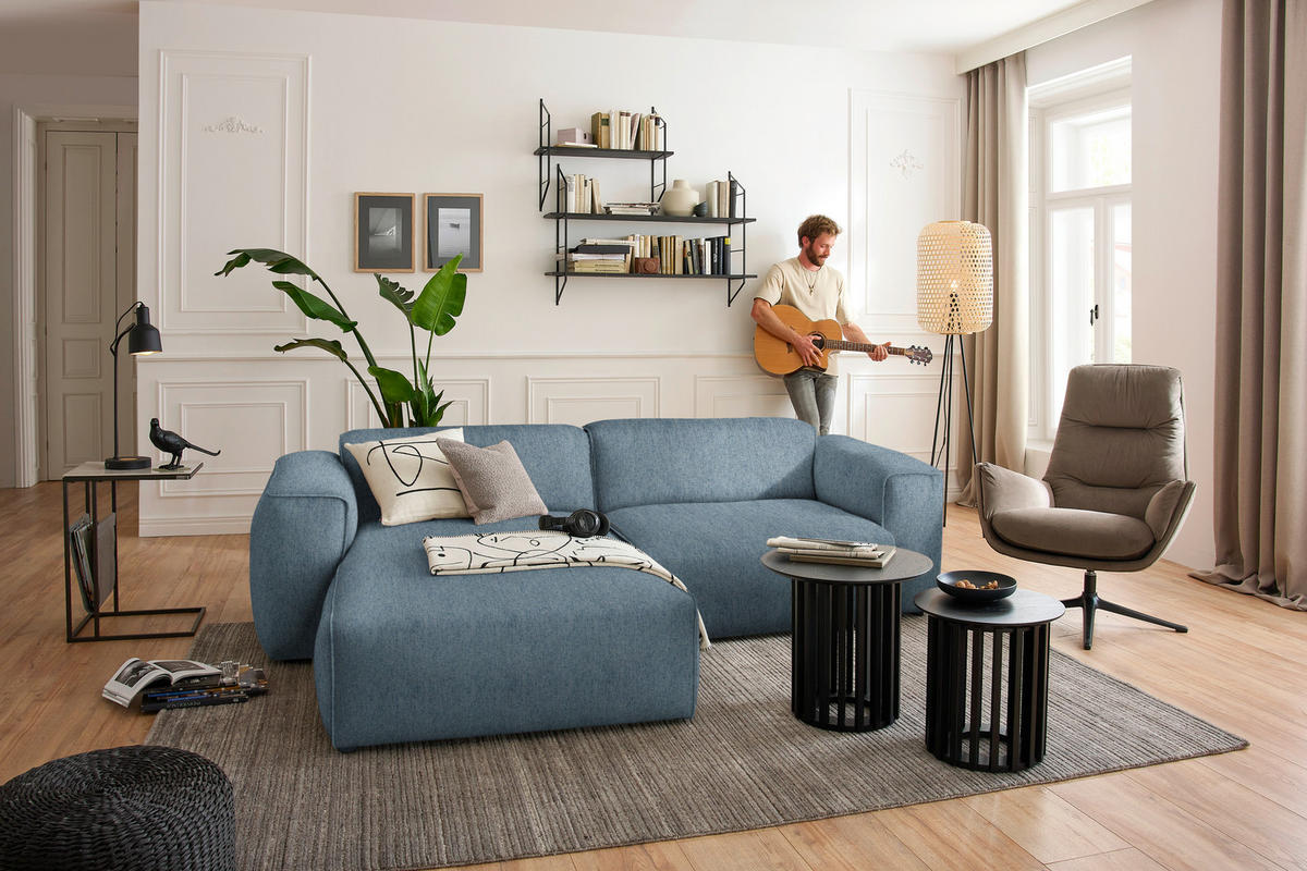 ECKSOFA in Webstoff Blau  171/265 cm  - Blau/Schwarz, Design, Kunststoff/Textil (171/265cm) - home24