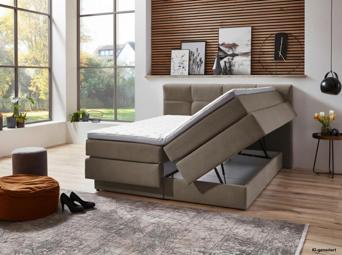 BOXSPRINGBETT 180/200 cm  Taupe  - Taupe/Schwarz, Konventionell, Kunststoff/Textil (180/200cm) - Carryhome