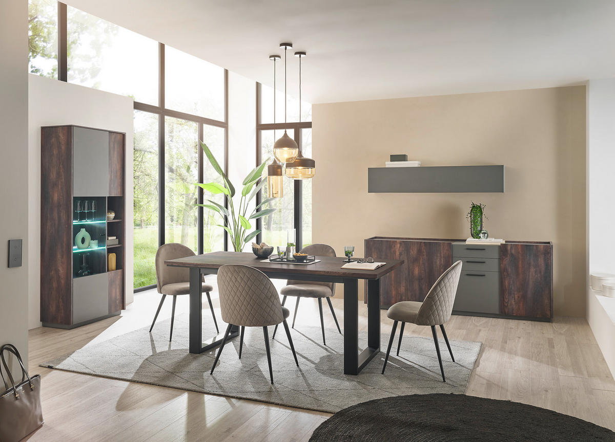 ESSTISCH rechteckig Eichefarben  - Eichefarben/Schwarz, Design, Holzwerkstoff/Metall (160/77/81cm) - MID.YOU