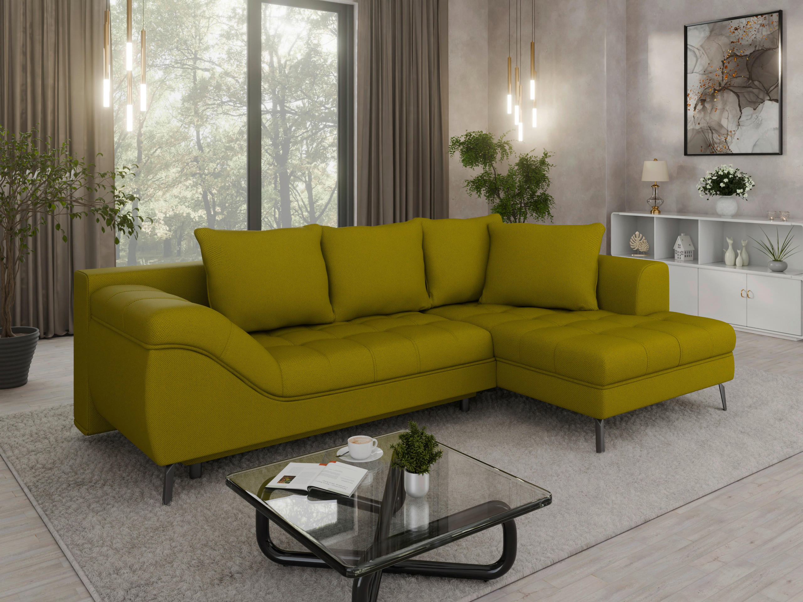 Ecksofa inkl. Funktionen Limette Webstoff  - Limette/Schwarz, MODERN, Textil/Metall (279/177cm) - Stylife
