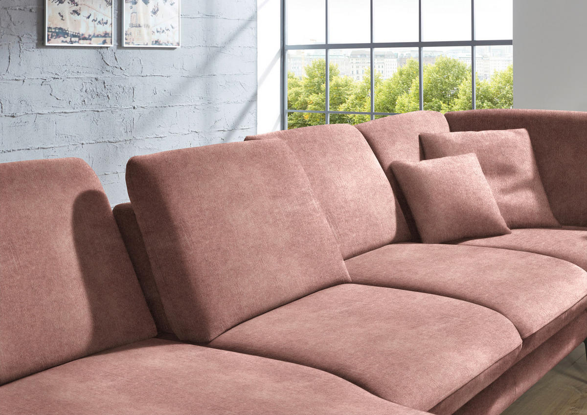 WOHNLANDSCHAFT in Velours Flieder  - Flieder/Schwarz, Design, Textil/Metall (180/344/208cm) - Dieter Knoll