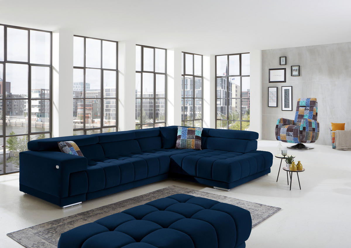 ECKSOFA  in Mikrofaser Dunkelblau  326/222 cm  - Chromfarben/Dunkelblau, Design, Textil/Metall (326/222cm) - Beldomo Speed