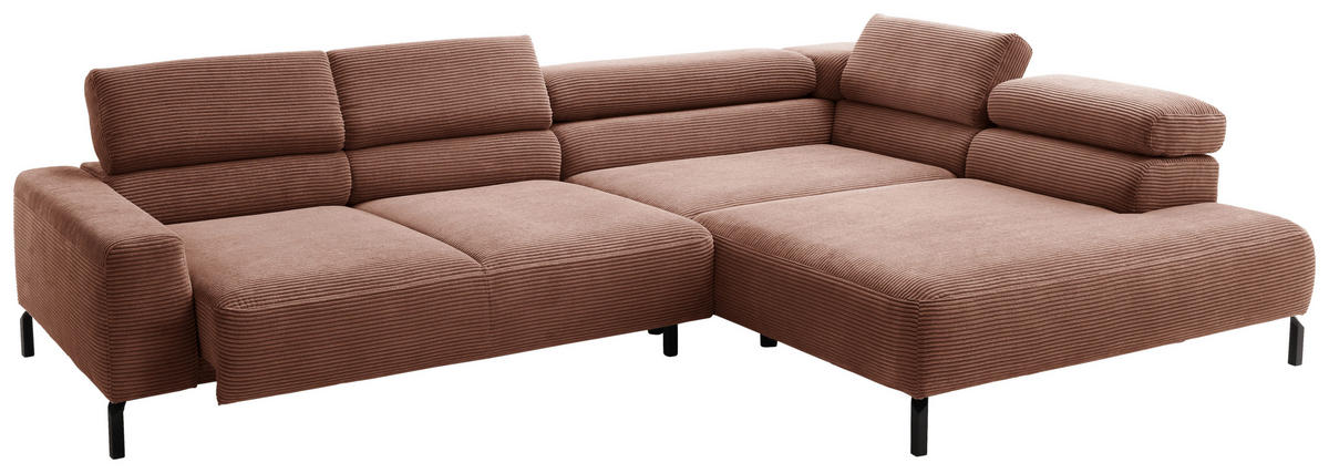 ECKSOFA in Cord Rostfarben  - Rostfarben/Schwarz, Modern, Textil/Metall (309/219cm) - Pure Home Lifestyle