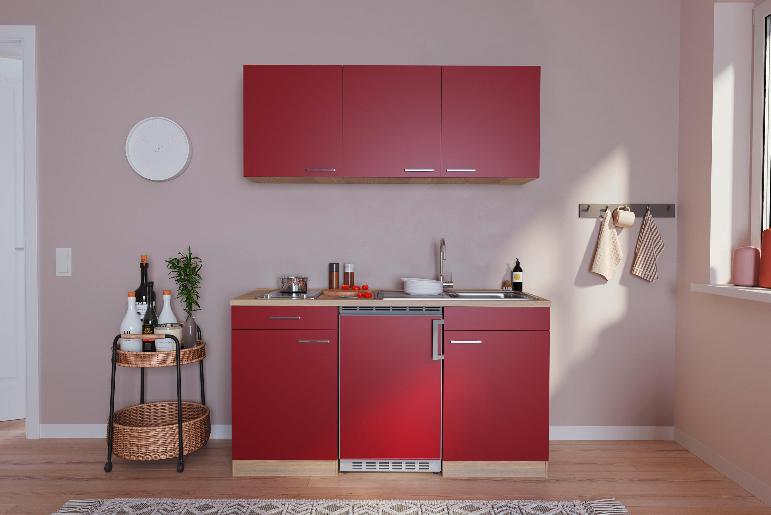 MINIKÜCHE 150 cm   in Rot  - Rot, Basics, Holzwerkstoff (150cm) - Respekta