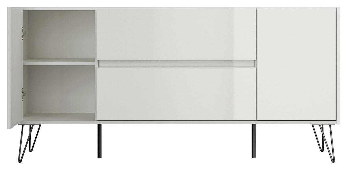 SIDEBOARD Posseik Industrial  in 155/75,8/42 cm  - Weiß Hochglanz/Schwarz, Design, Holzwerkstoff/Metall (155/75,8/42cm) - P & B