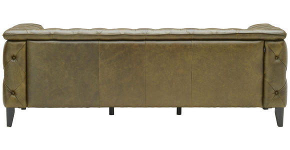 CHESTERFIELD-SOFA  in Echtleder Grün  - Schwarz/Grün, LIFESTYLE, Leder/Holz (220/77/91cm) - Ambia Home