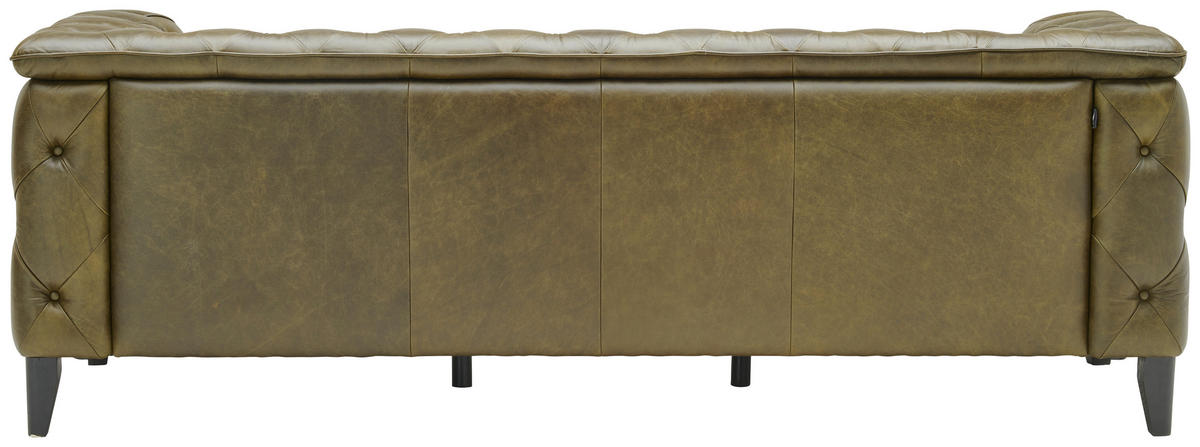 CHESTERFIELD-SOFA  in Echtleder Grün  - Schwarz/Grün, LIFESTYLE, Leder/Holz (220/77/91cm) - Ambia Home