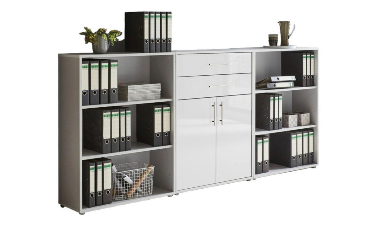 AKTENSCHRANK 253,2/113,6/33 cm  - Weiß Hochglanz/Grau, MODERN, Holzwerkstoff (253,2/113,6/33cm) - MID.YOU