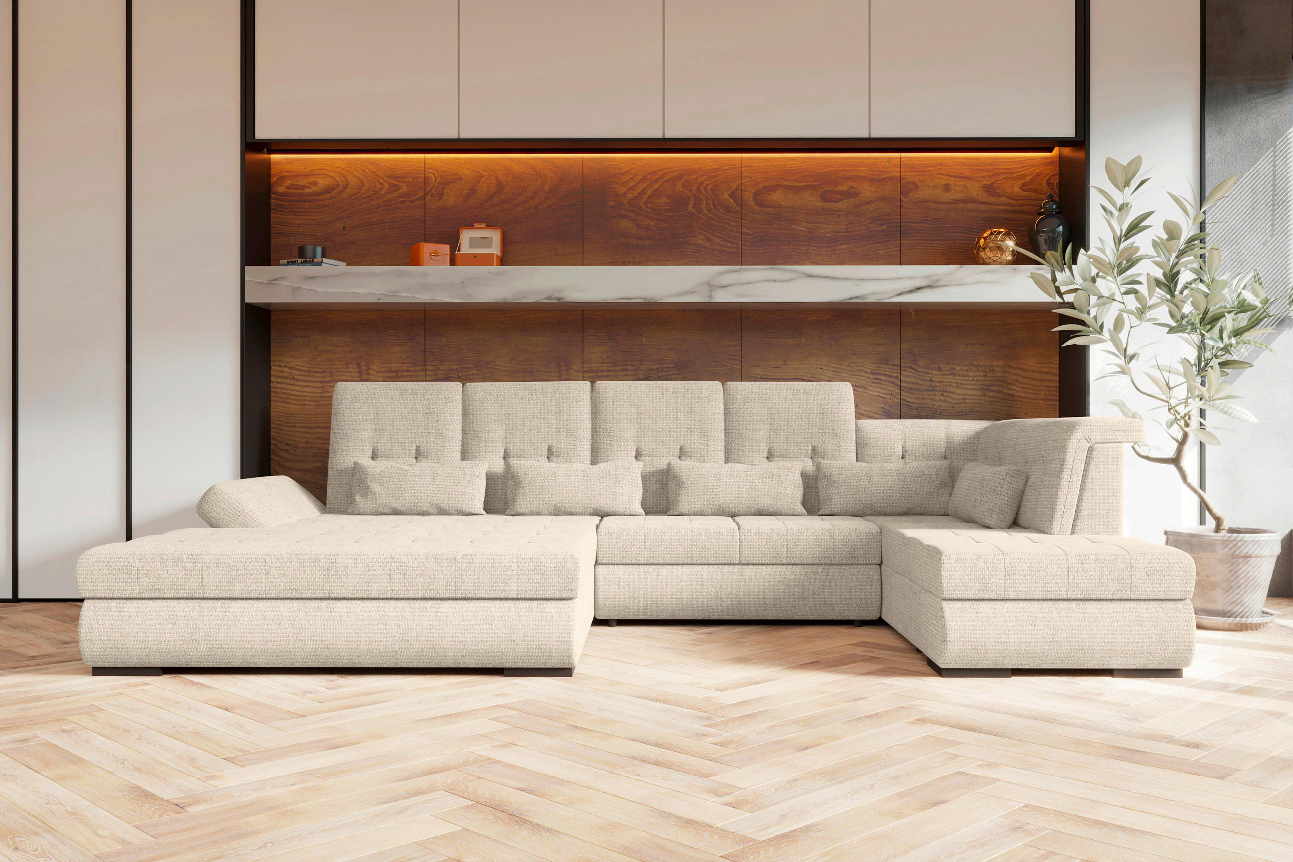 WOHNLANDSCHAFT Perlmutt Struktur  - Perlmutt/Schwarz, KONVENTIONELL, Kunststoff/Textil (212/358/222cm) - Carryhome