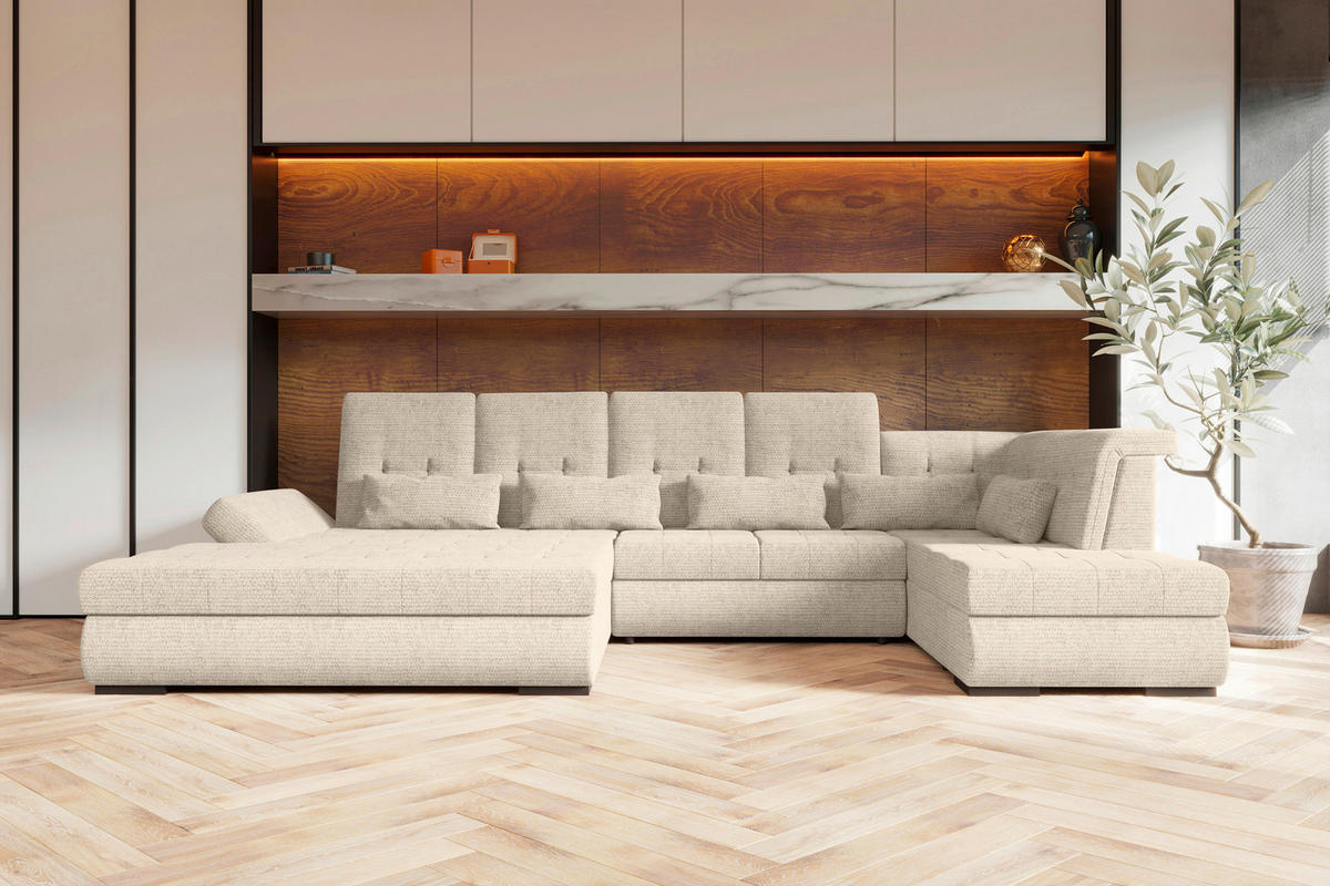 WOHNLANDSCHAFT Perlmutt Struktur  - Perlmutt/Schwarz, KONVENTIONELL, Kunststoff/Textil (212/358/222cm) - Carryhome