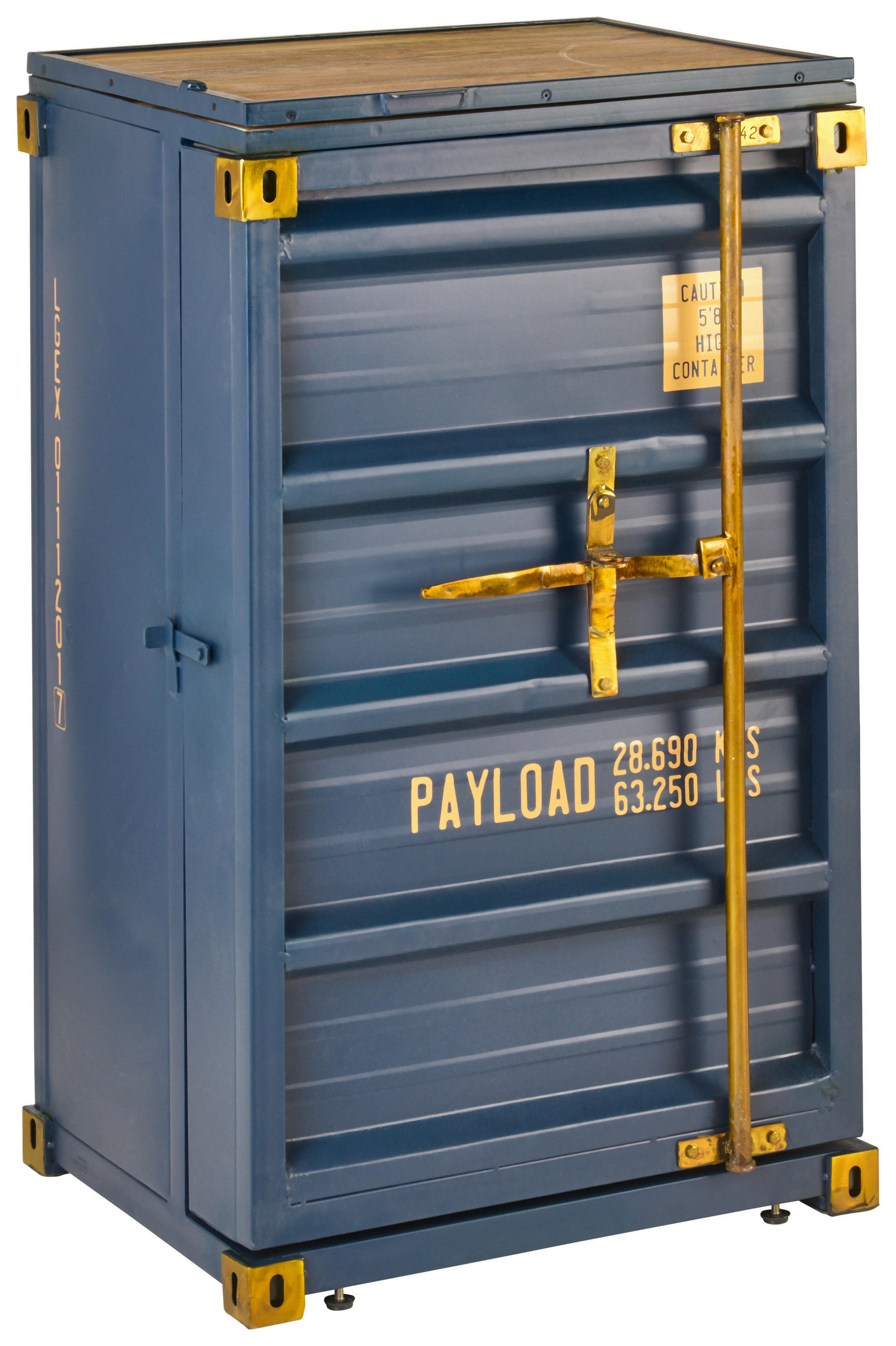 BARSCHRANK Mangoholz Hartholz Blau, Goldfarben, Naturfarben  - Blau/Goldfarben, Trend, Holz/Metall (120/99/48cm) - Ambia Home