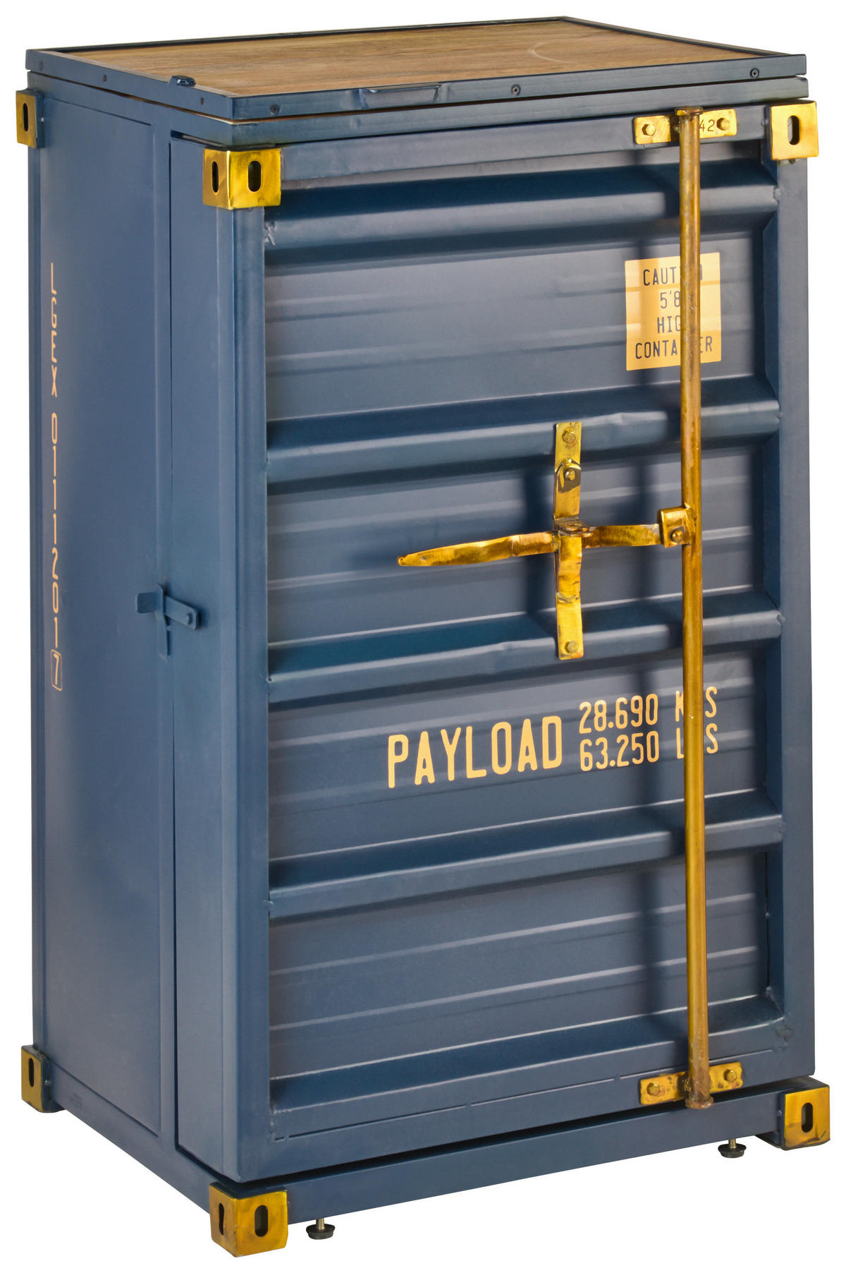 BARSCHRANK Mangoholz Hartholz Blau, Goldfarben, Naturfarben  - Blau/Goldfarben, Trend, Holz/Metall (120/99/48cm) - Ambia Home