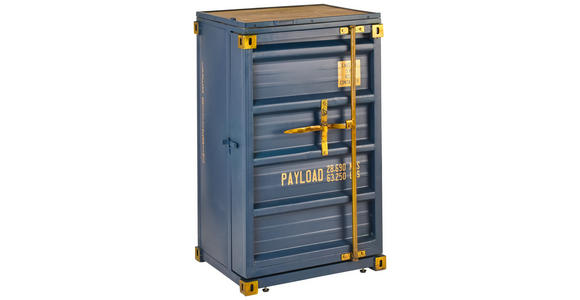BARSCHRANK Mangoholz Hartholz Blau, Goldfarben, Naturfarben - Blau/Goldfarben, Trend, Holz/Metall (120/99/48cm) - Ambia Home