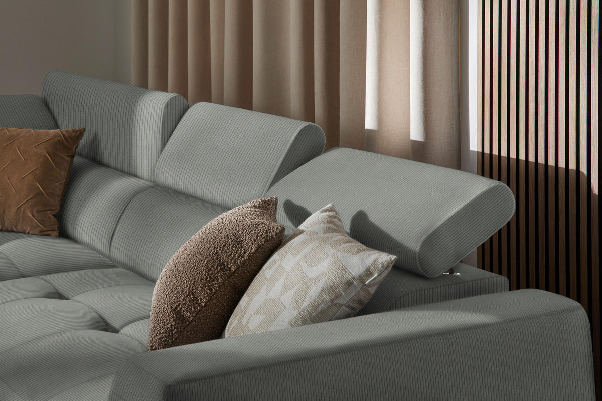 ECKSOFA in Feincord Grau  - Schwarz/Grau, Design, Kunststoff/Textil (205/284cm) - MID.YOU