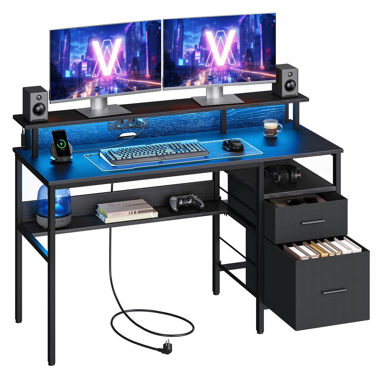 COMPUTERTISCH 135/55/89 cm Schwarz höhenverstellbar  - Silberfarben/Schwarz, MODERN, Holzwerkstoff/Metall (135/55/89cm) - MID.YOU