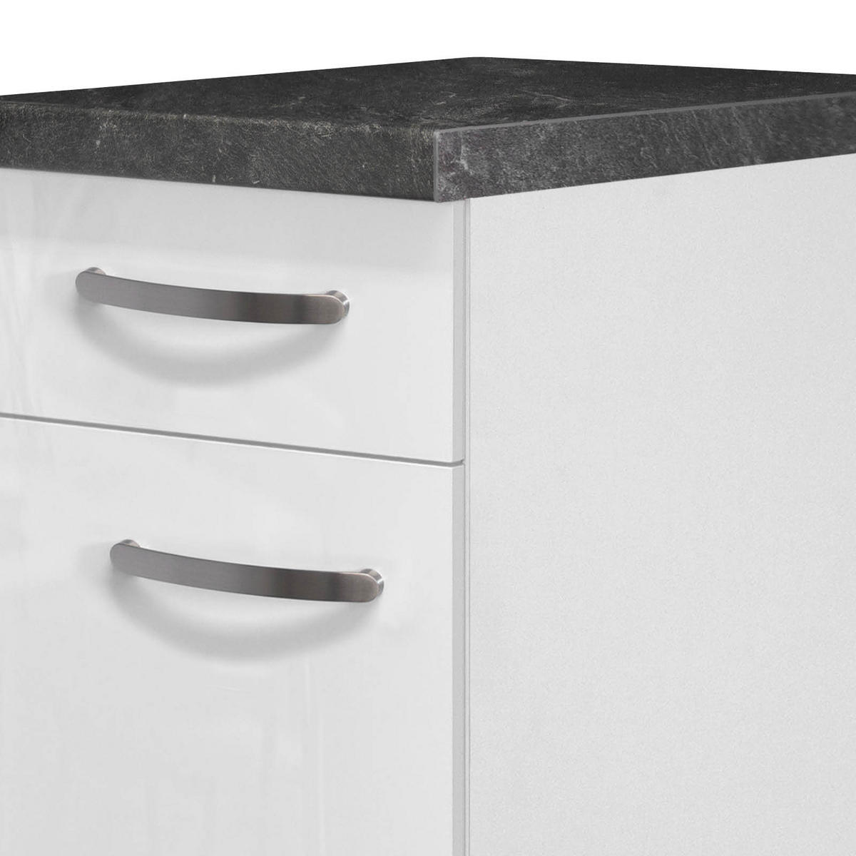KÜCHENUNTERSCHRANK 30/86/60 cm  in Weiß, Weiß Hochglanz  - Schieferfarben/Edelstahlfarben, MODERN, Holzwerkstoff/Metall (30/86/60cm) - FlexWell