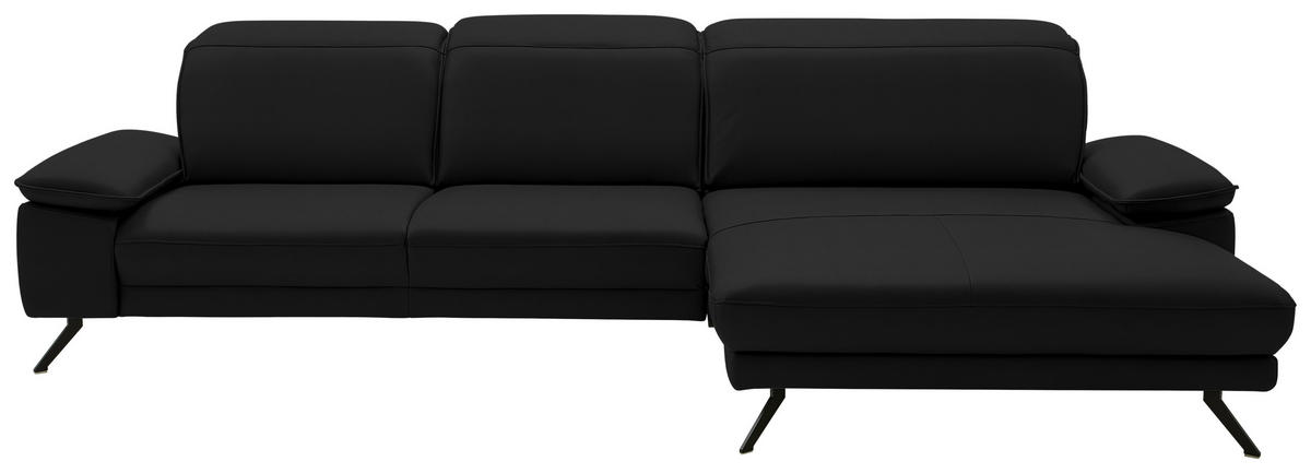 ECKSOFA in Echtleder Schwarz  - Schwarz, Design, Leder/Metall (332/193cm) - Dieter Knoll