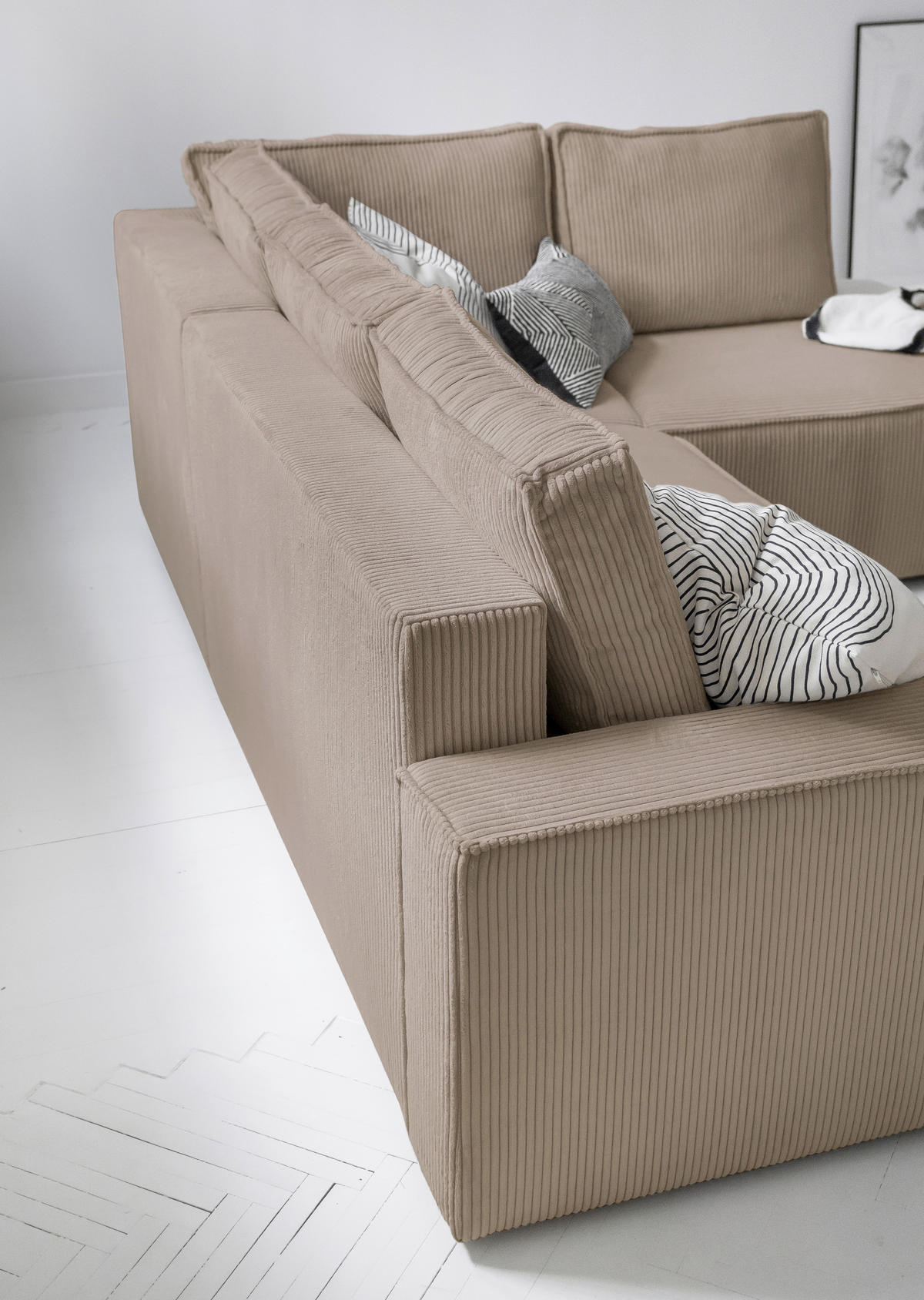 ECKSOFA Taupe Cord Rückenkissen, Bettkasten  - Taupe/Schwarz, Design, Kunststoff/Textil (247/194cm) - MID.YOU