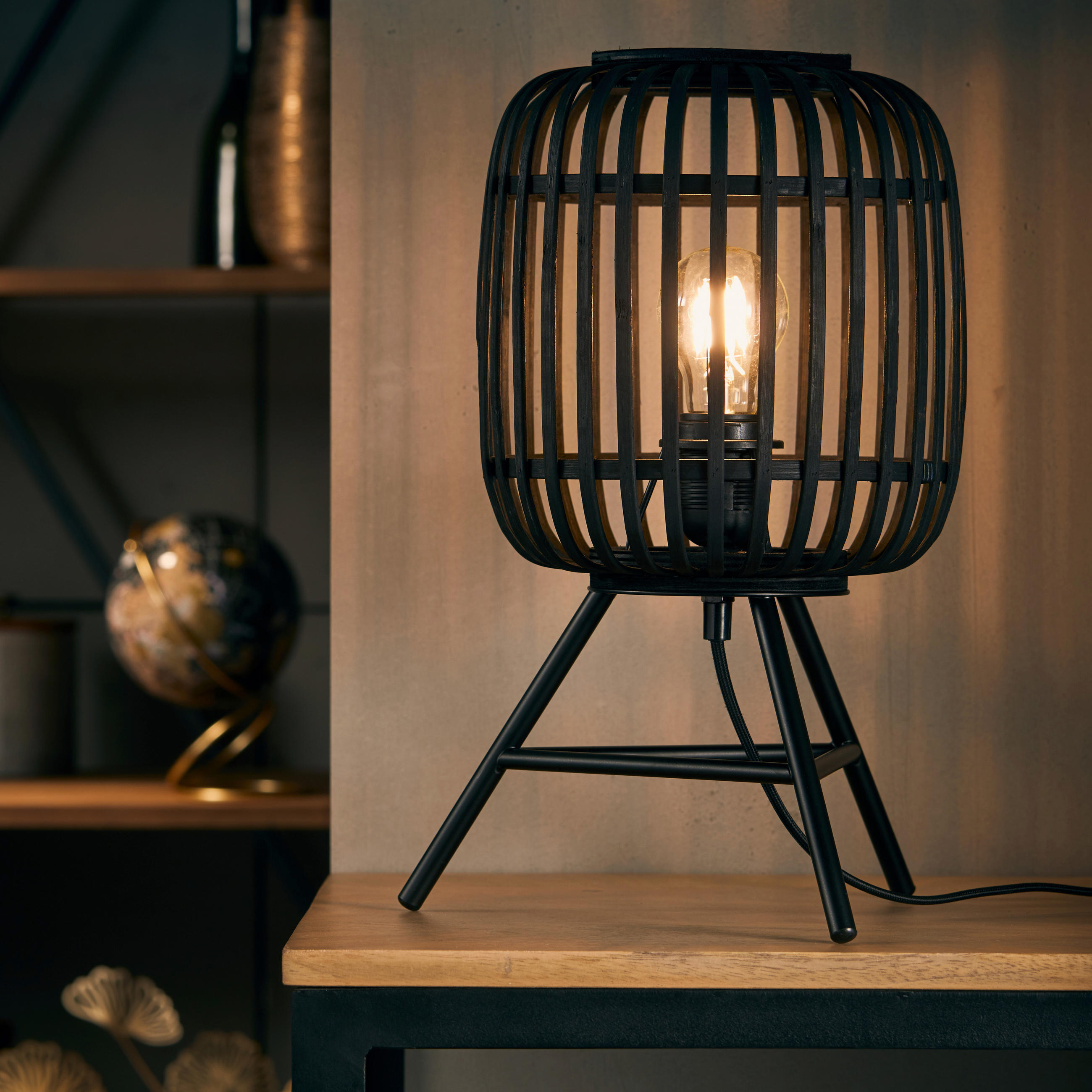 TISCHLEUCHTE - Dunkelbraun/Schwarz, Design, Holz/Metall (30/41cm) - Brilliant