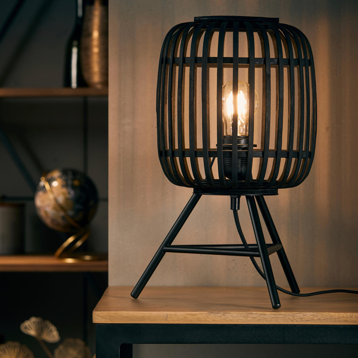 TISCHLEUCHTE - Dunkelbraun/Schwarz, Design, Holz/Metall (30/41cm) - Brilliant