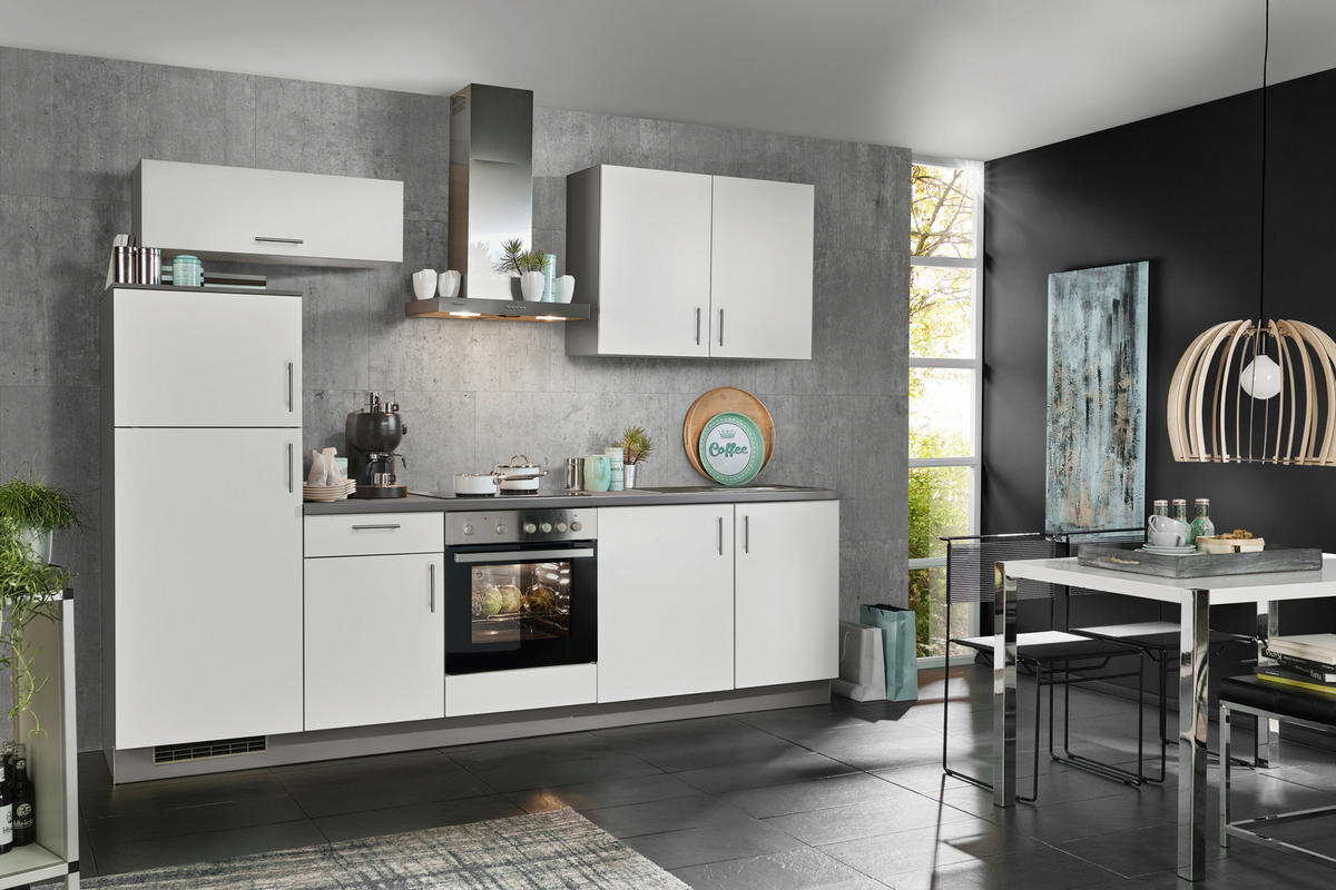 KÜCHENBLOCK 280 cm   in Anthrazit, Weiß  - Edelstahlfarben/Anthrazit, KONVENTIONELL, Holzwerkstoff/Metall (280cm) - Welnova