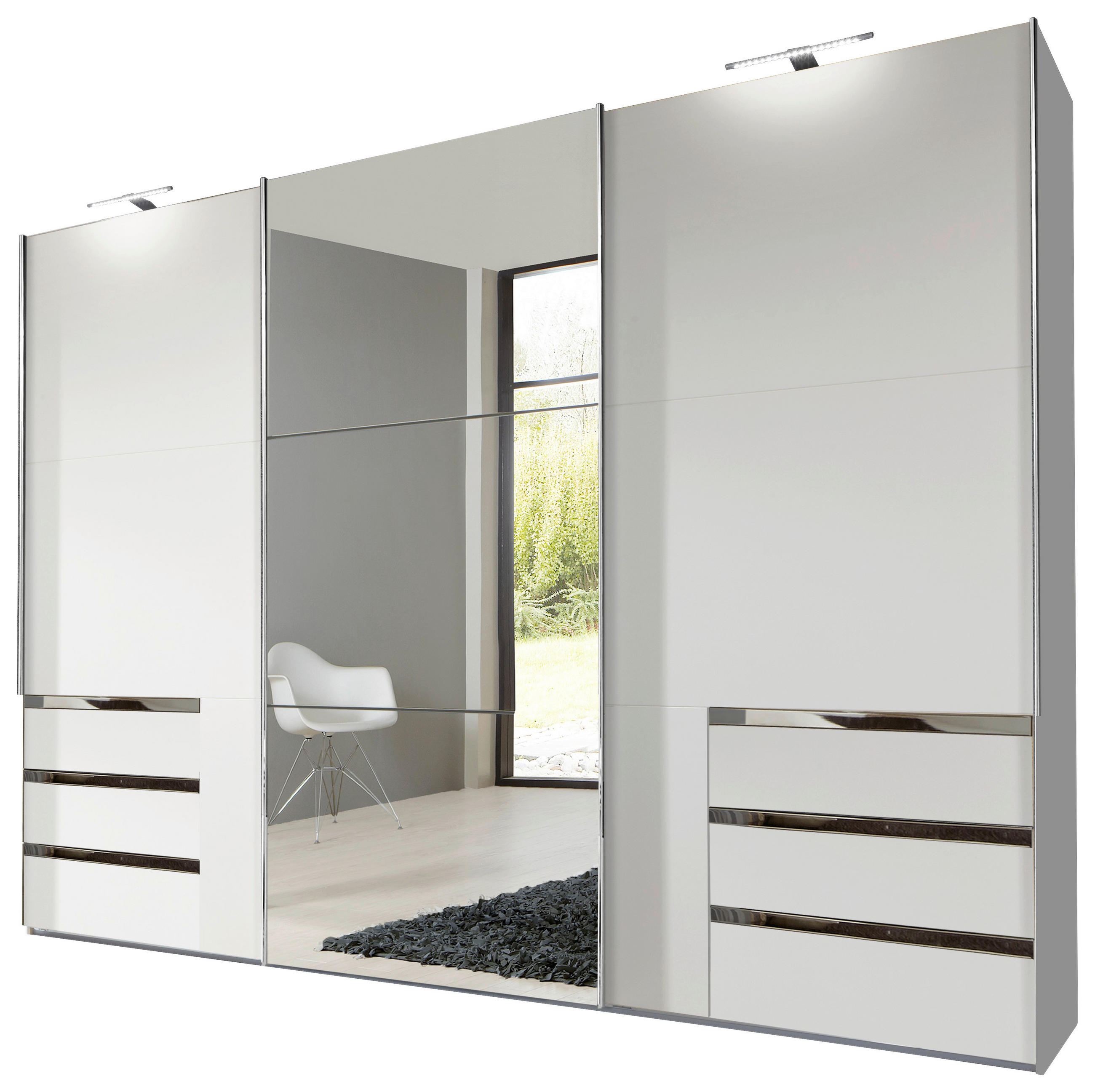 SCHWEBETÜRENSCHRANK 300/236/65 cm 3-türig Weiß  - Chromfarben/Weiß, MODERN, Holzwerkstoff (300/236/65cm) - MID.YOU