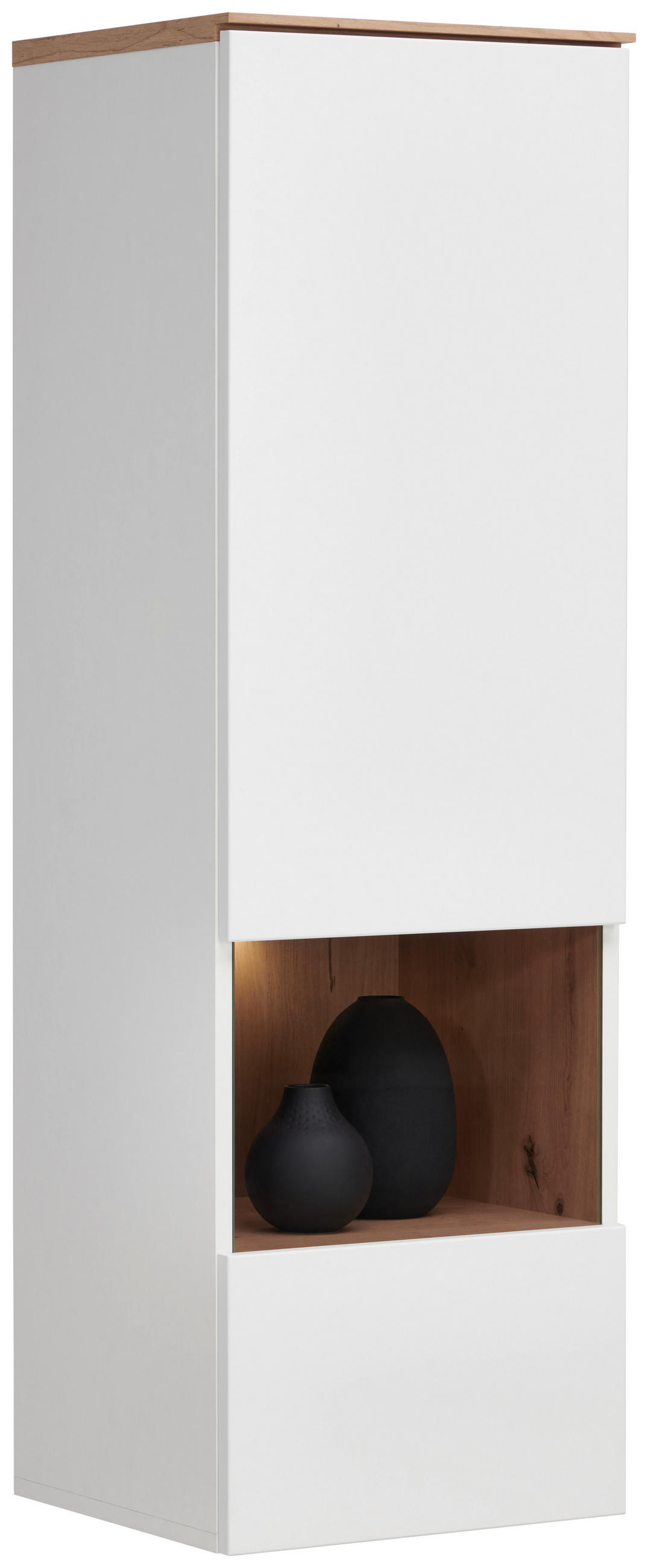 VISEČA VITRINA, bela, barve hrasta - črna/barve hrasta, Moderno, kovina/steklo (40/126/37cm) - Hom`in