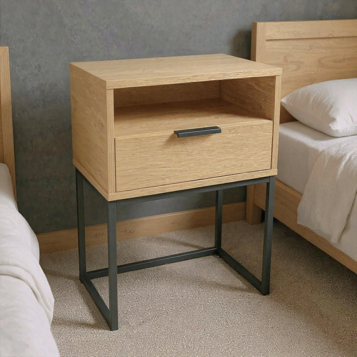 NACHTSCHRANK 40/60/28 cm  - Eichefarben/Schwarz, MODERN, Holzwerkstoff/Metall (40/60/28cm)