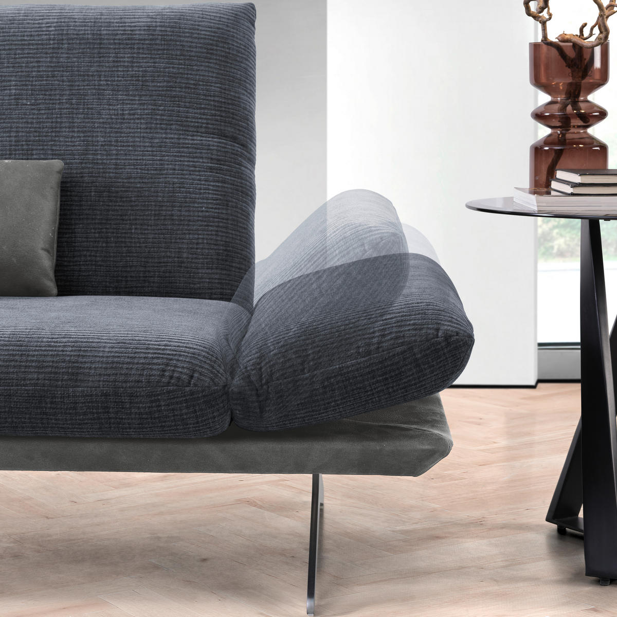 ECKSOFA  in Flachgewebe Dunkelgrau  209/277 cm  - Edelstahlfarben/Dunkelgrau, Design, Textil/Metall (209/277cm) - Koinor