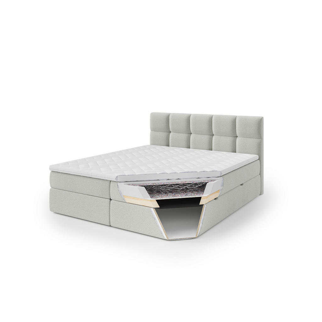 Thumbnail - Livetastic Boxbett, Dunkelgrau, Textil, Holz, H3, Höhe ca. 19 cm, 200x220 cm, Topper durchgehend, gepolstertes Kopfteil,...