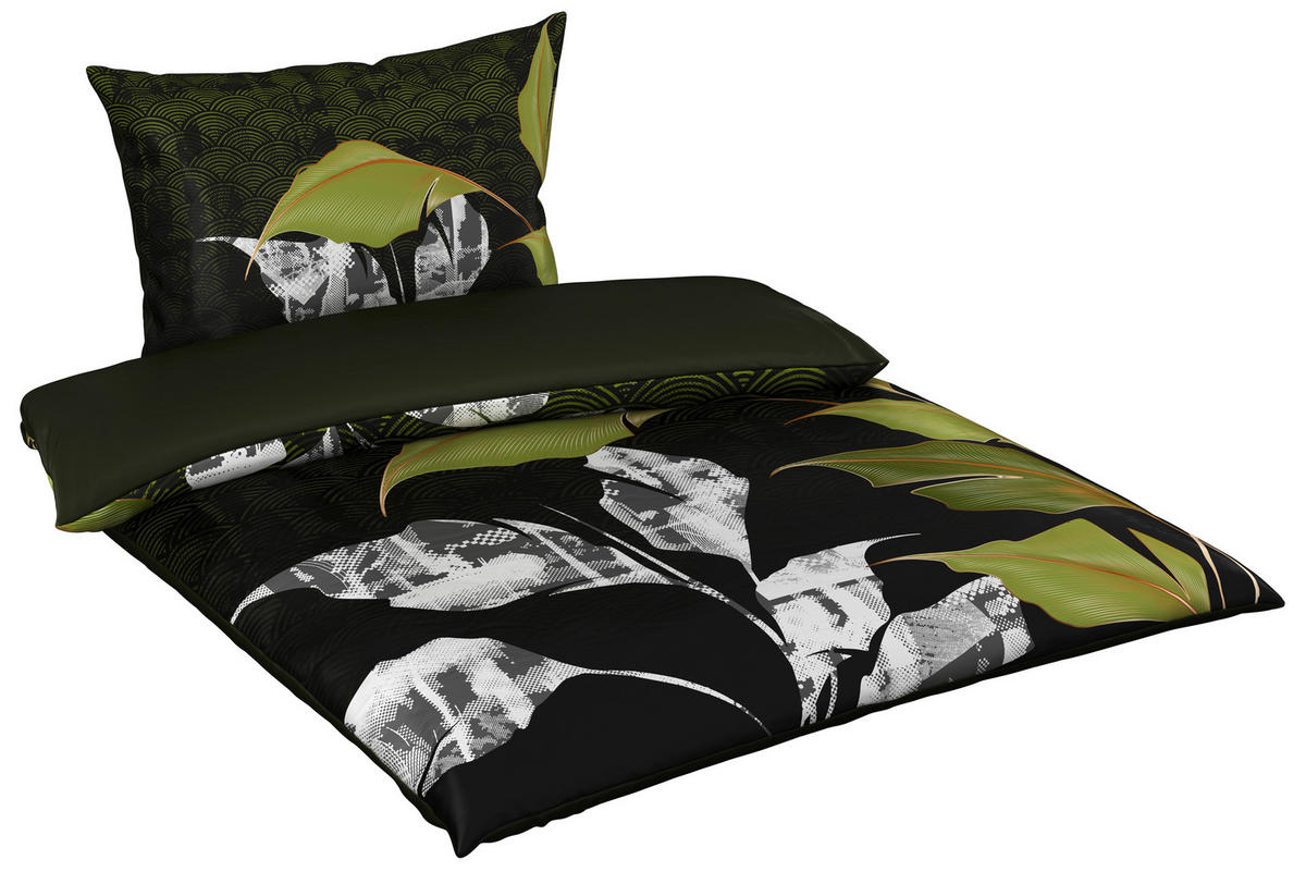 BETTWÄSCHESET MARIE Satin 160/210 cm  65 cm/100 cm  - Schwarz/Grün, Konventionell, Textil (160/210cm) - Esposa