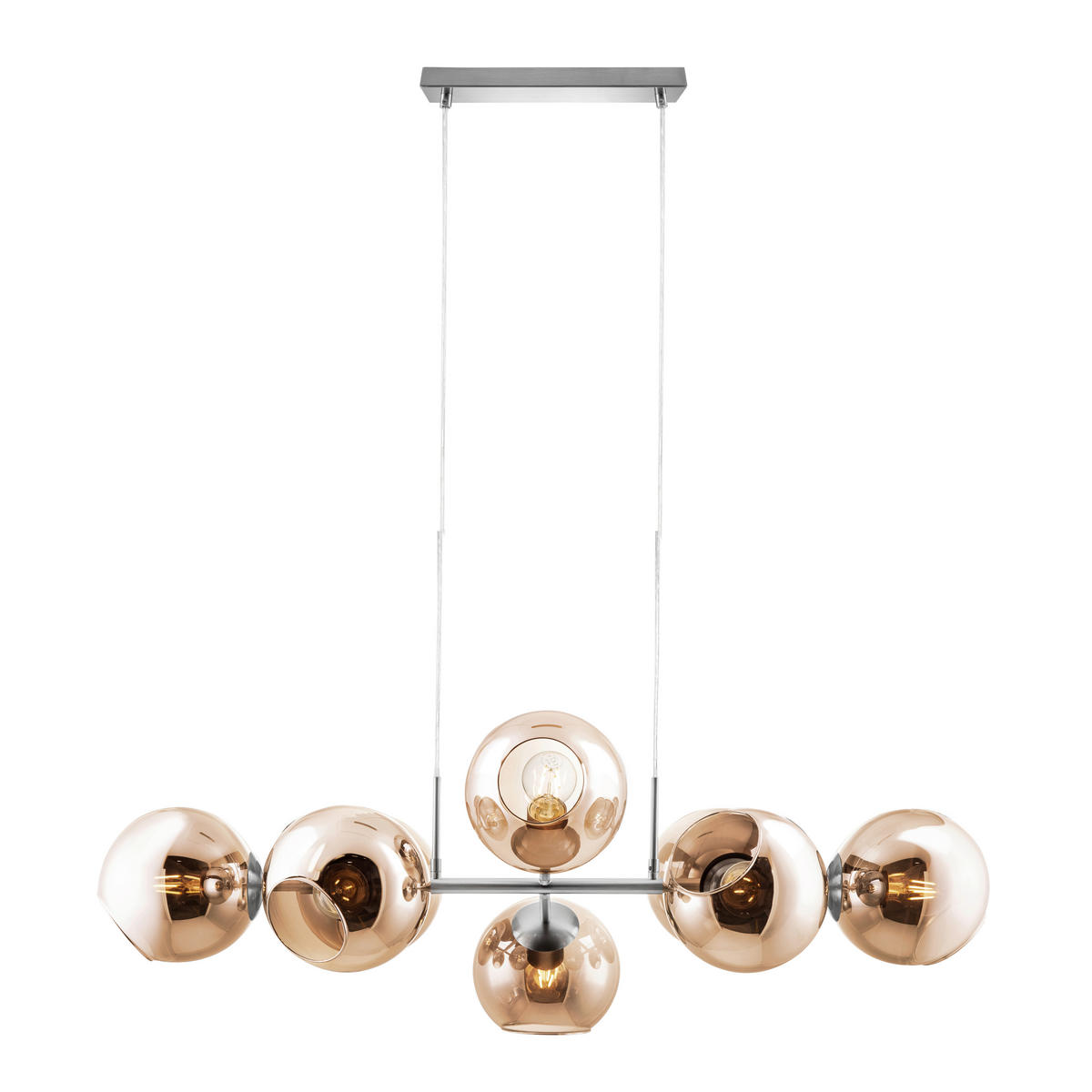 HÄNGLAMPA PILAR 100/38/150 cm  - orange/nickelfärgad, Design, metall/glas (100/38/150cm) - Globo