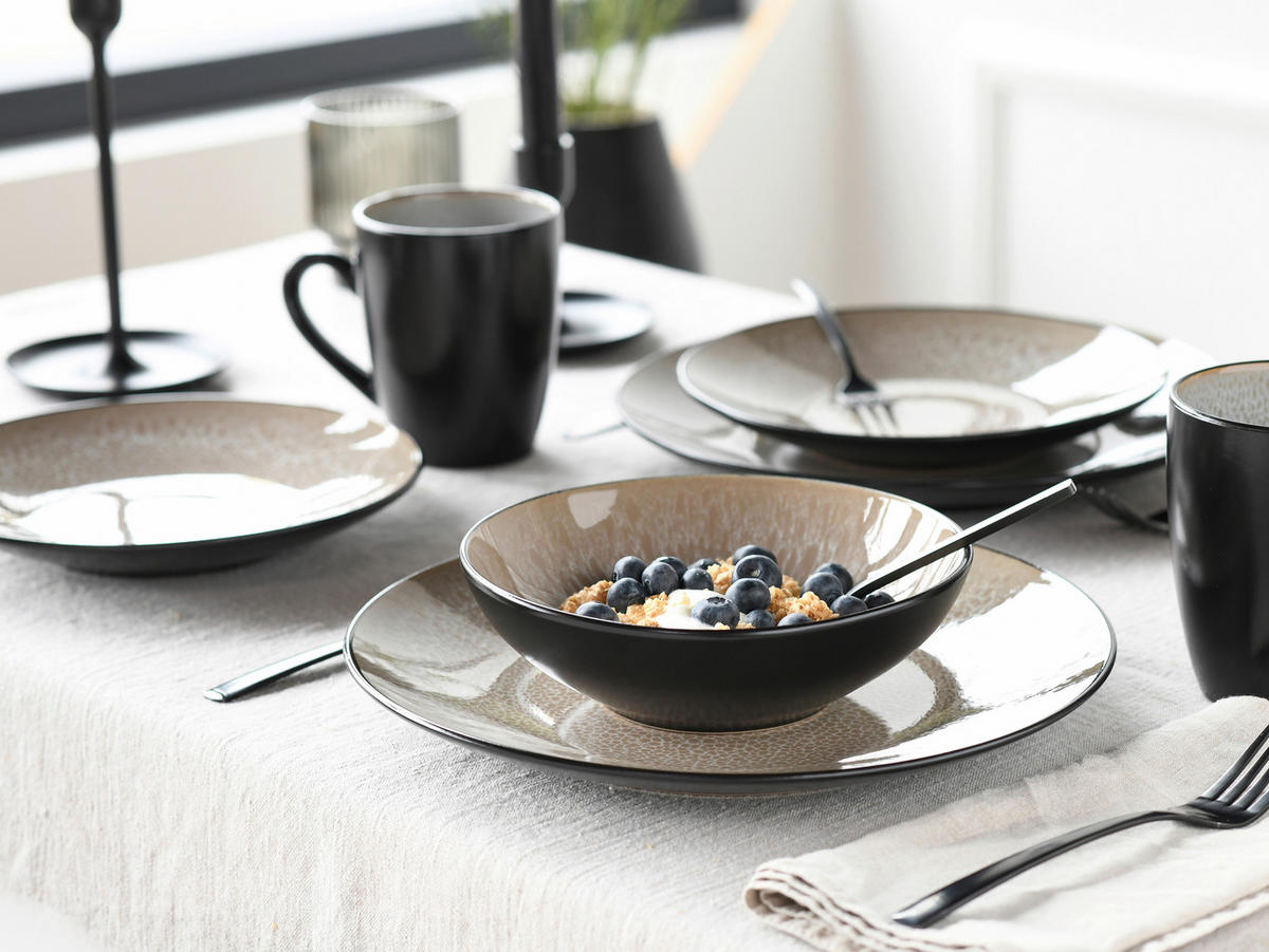 KOMPLETT SERVIS Malmö beige 16 delar  - beige/svart, Basics, keramik - Creatable