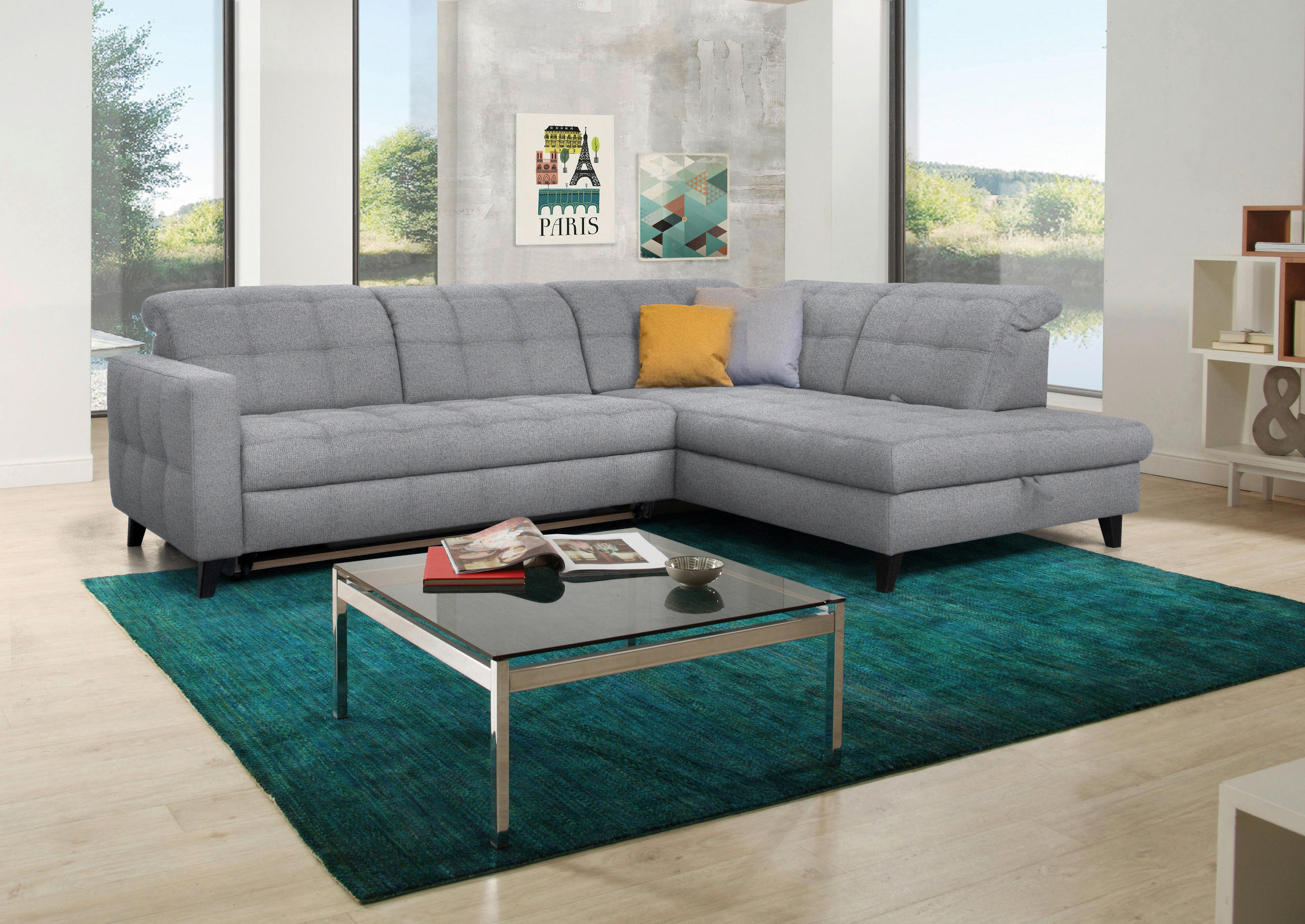 ECKSOFA in Webstoff Grau  - Schwarz/Grau, Design, Holz/Textil (297/216cm) - Xora