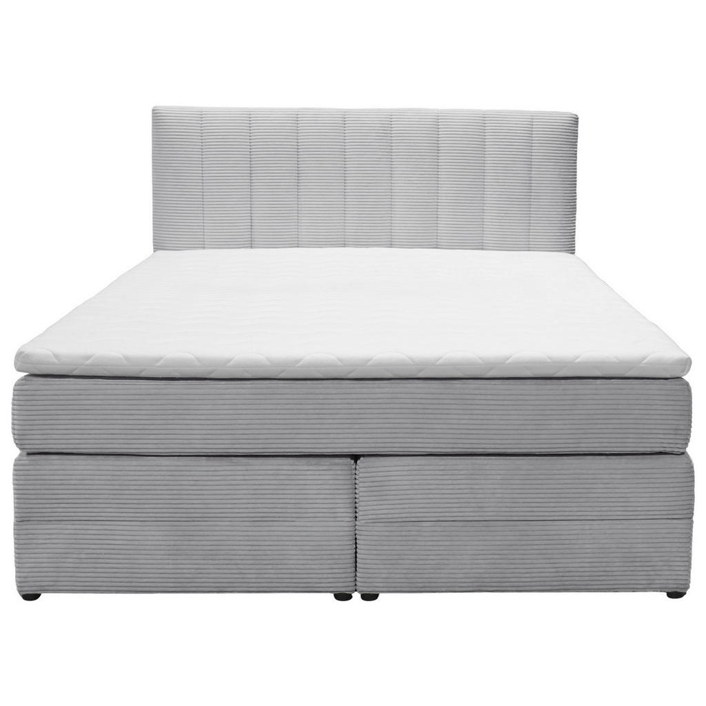 Thumbnail - Boxxx Boxspringbett, Hellgrau, Textil, H2, 7-Zonen, Höhe ca. 17 cm, 180x200 cm, Made in EU, Topper durchgehend, in versc...