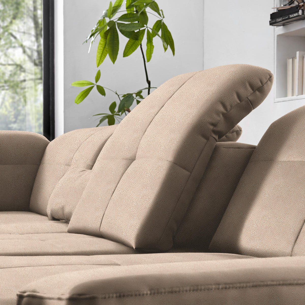 WOHNLANDSCHAFT  in Mikrofaser Beige  - Chromfarben/Beige, Design, Holzwerkstoff/Textil (260/371/195cm) - Beldomo Style